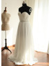 Off-shoulder Sleeves Pleats Chiffon Beads Sash Long Wedding Dress